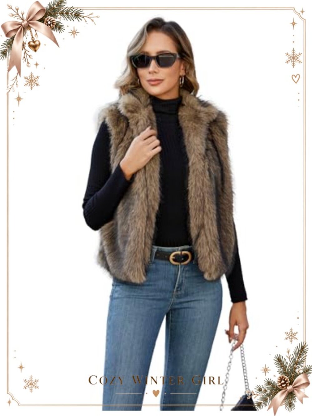 Womens Faux Fur Vest Stand Collar Sleeveless Open Front Fuzzy Fluffy Outwear